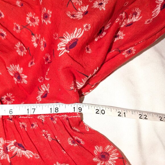 Free People | Never A Dull Moment Blouse Coral Red Peasant Floral Top | Size XS - Picture 9 of 10